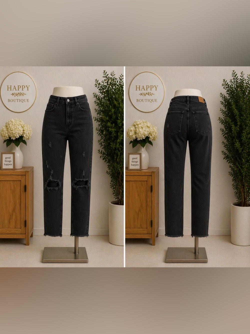 Abercrombie & Fitch Black High-Rise Distressed Jeans